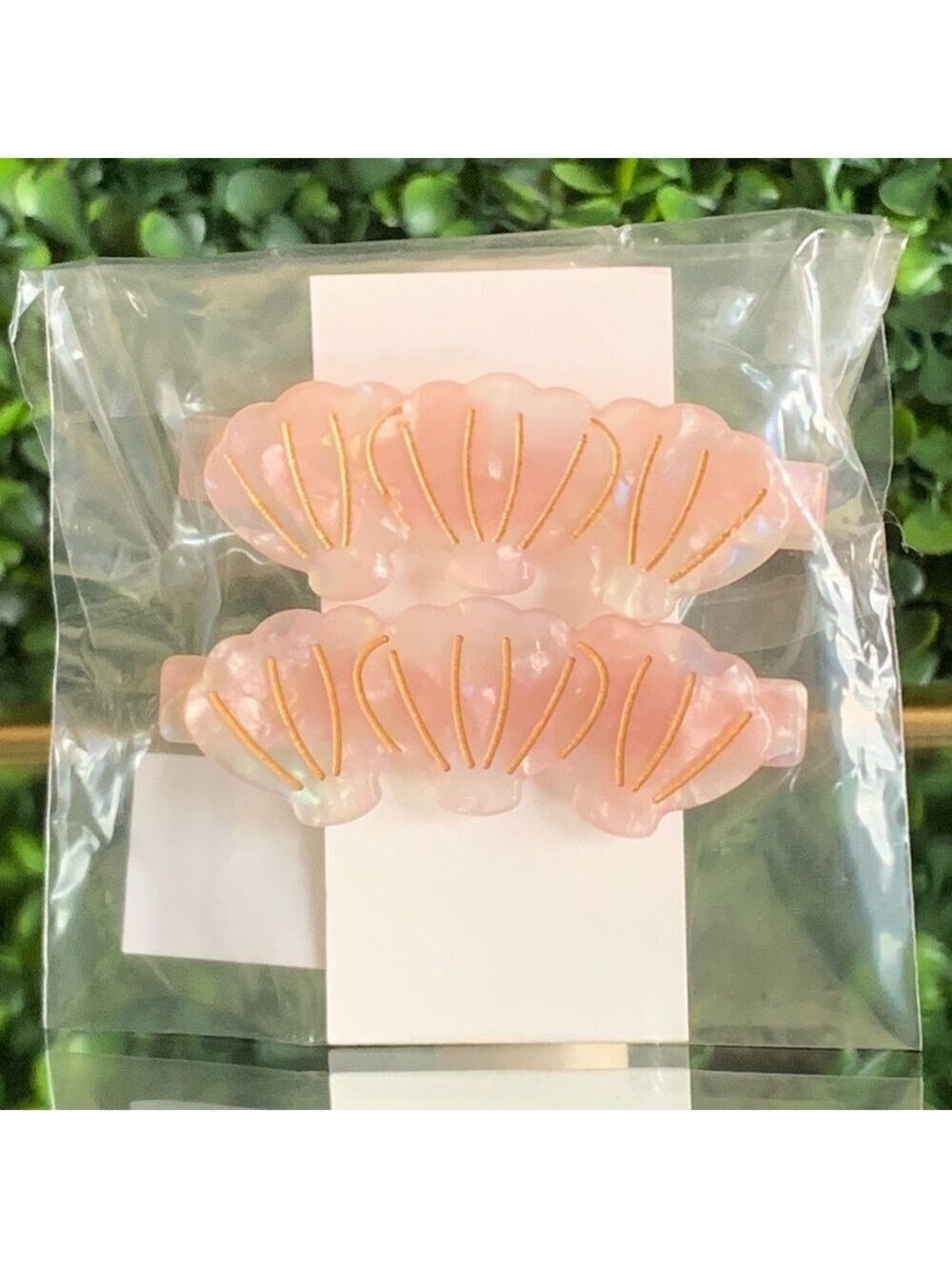 Pink Shell Hair Barrette Clips | NEW | Soft Pink With Gold Accent